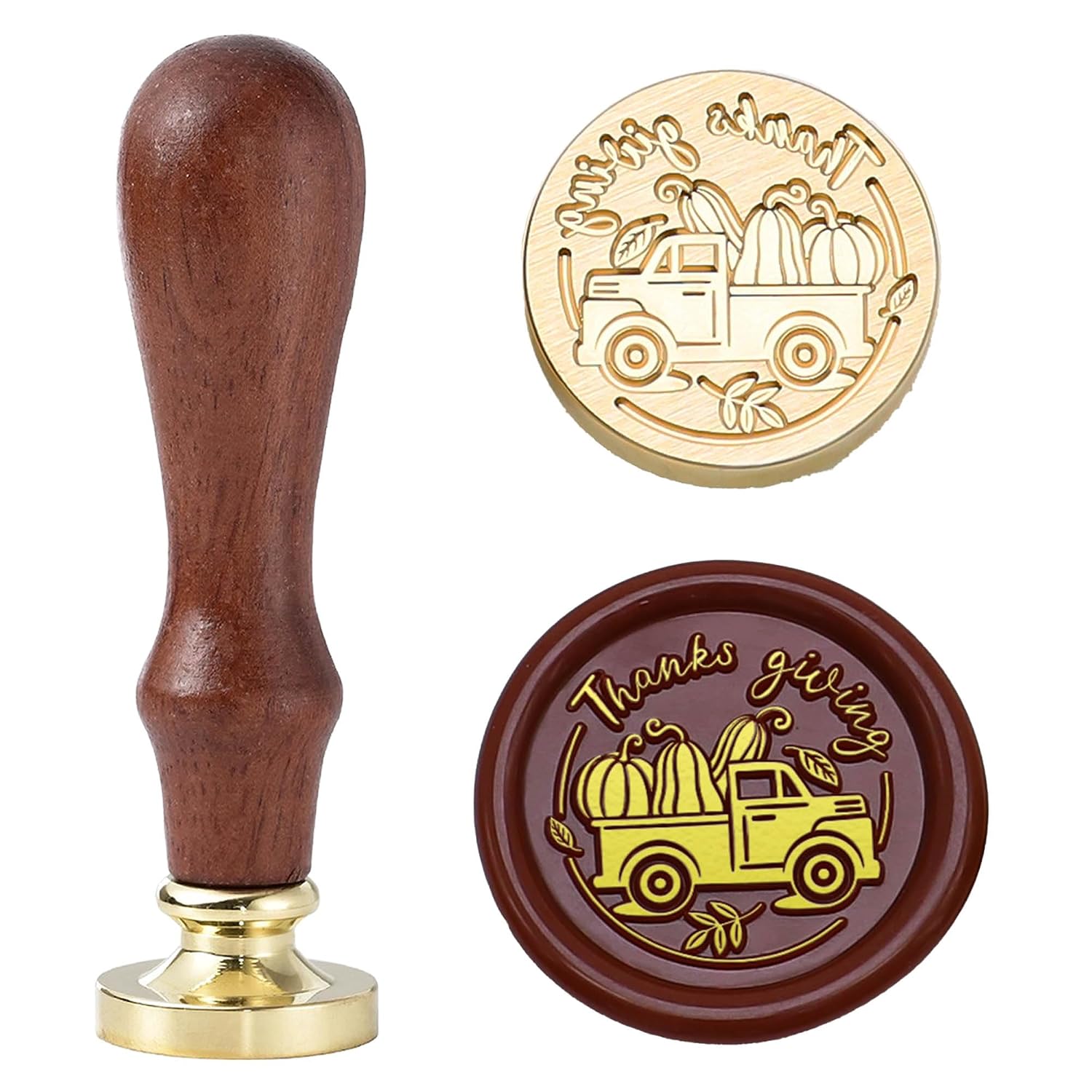 Thanksgiving Wax Seal Stamp - Pumpkin Sealing Wax Stamp with Give Thanks Phrase,Removable Brass Seal Head for Fall Party Decorations, DIY Handmade, Letter(Give Thanks)