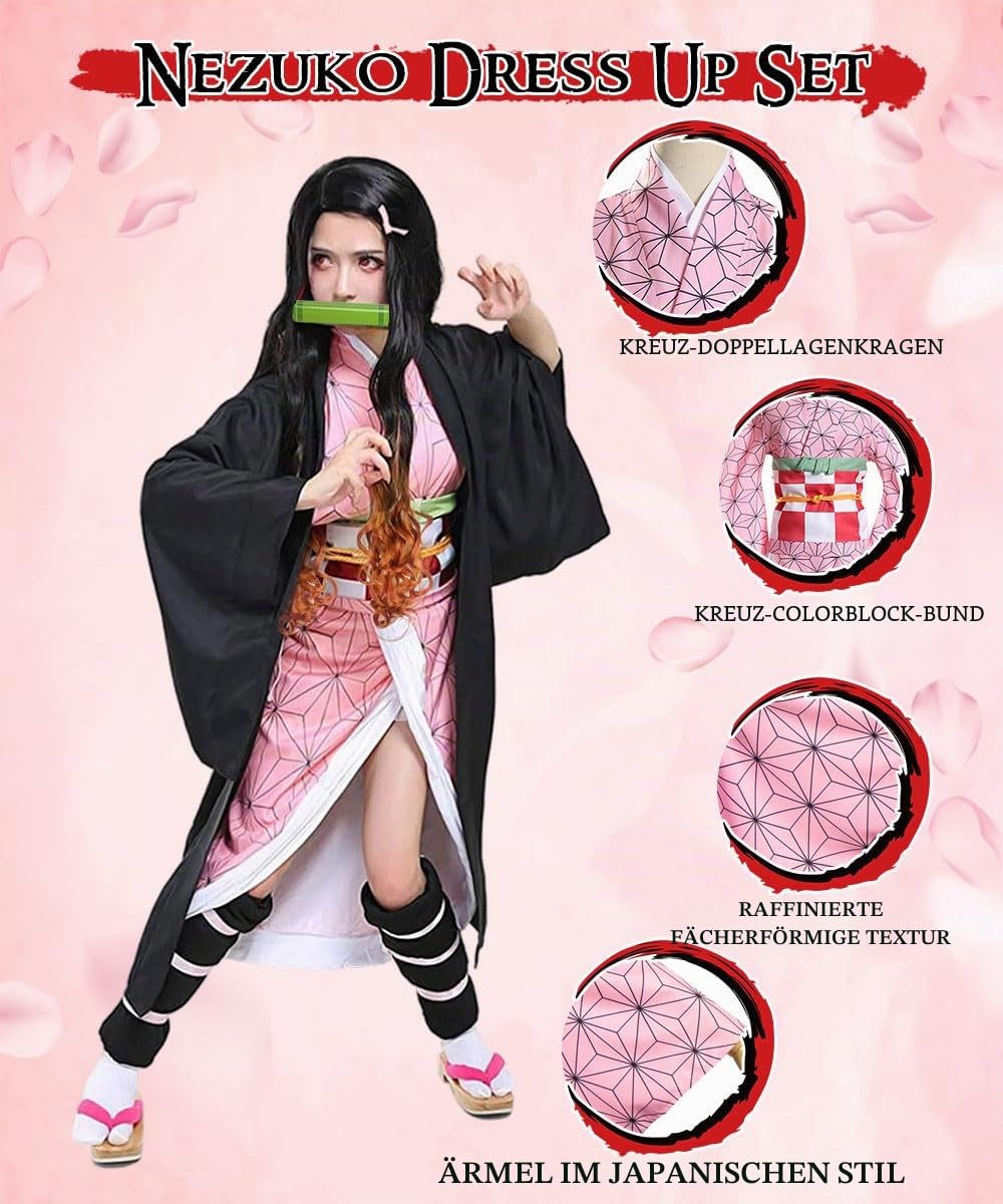 Anime Kimono Cosplay, Japanisches Kostüm Set, Kimono Cape Ensemble, Geschenk für Erwachsener, Japanisches Kostüm für Karneval Halloween Weihnachten
