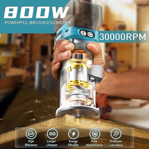 Miniatura 2 de Enrutador compacto inalámbrico compatible con batería Ma-kita (herramienta desnuda), herramienta de enrutador de 6 velocidades variables para