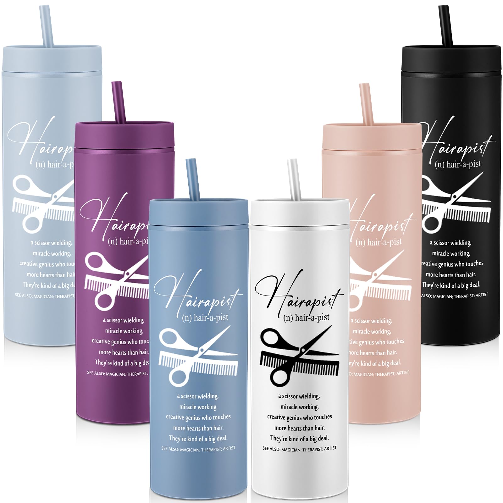 Rtteri 6 Pcs Hairdresser Tumbler Hair Stylist Gifts for Women Men Hairstylist Ideas 16 oz Hair Stylist Tumbler with Straw and Lid Frosted Plastic Coffee Cup for Salon Hairstylist Appreciation Day