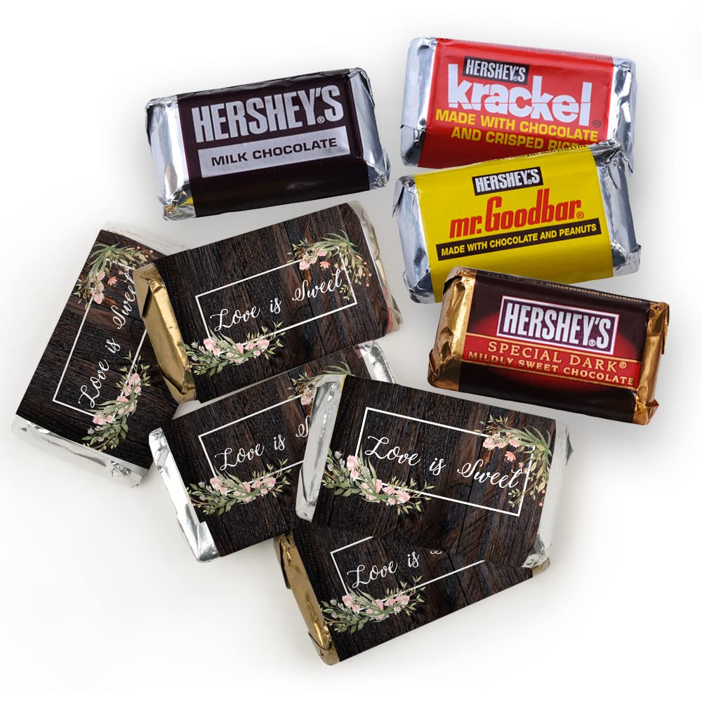 100ct Wedding Favors for Guests Wrappers for Miniatures Candy, Bridal Shower Favors for Guests, Rustic Wedding Candy (100 Wrappers) - Love is Sweet