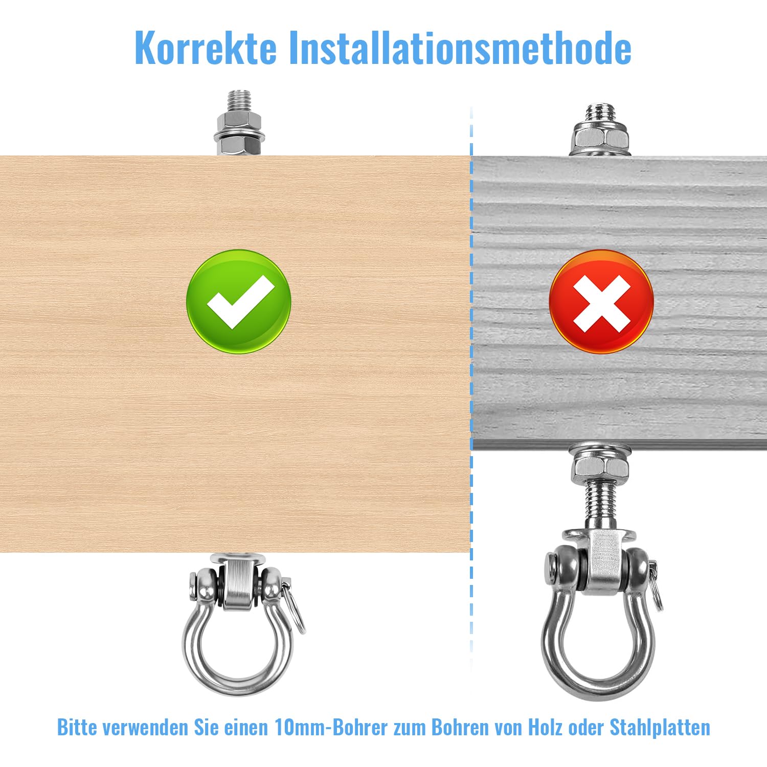 Pernos Soporte Anclaje de Techo Ganchos para Columpio M10 x 180mm Acero Inoxidable Colgador de Hamaca con Rodamiento para Interior Exterior Silla Cuerda Yoga Hamaca Cair Saco Arena Saco de Boxeo