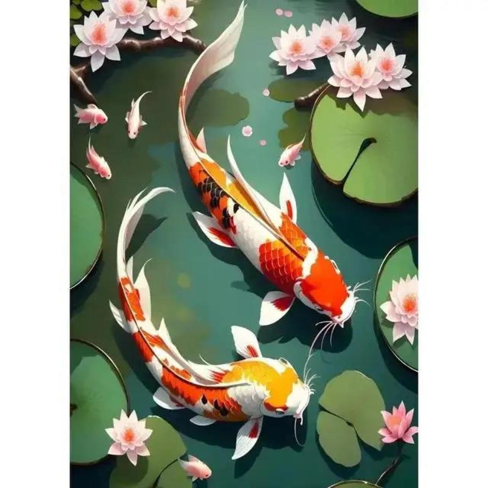 SHINERING Red Koi Fish Golden Carp With Lotus Flower Landscape Canvas Painting Wall Art Poster Prints Picture For Living Room Decor A1 21X30Cm Unframed