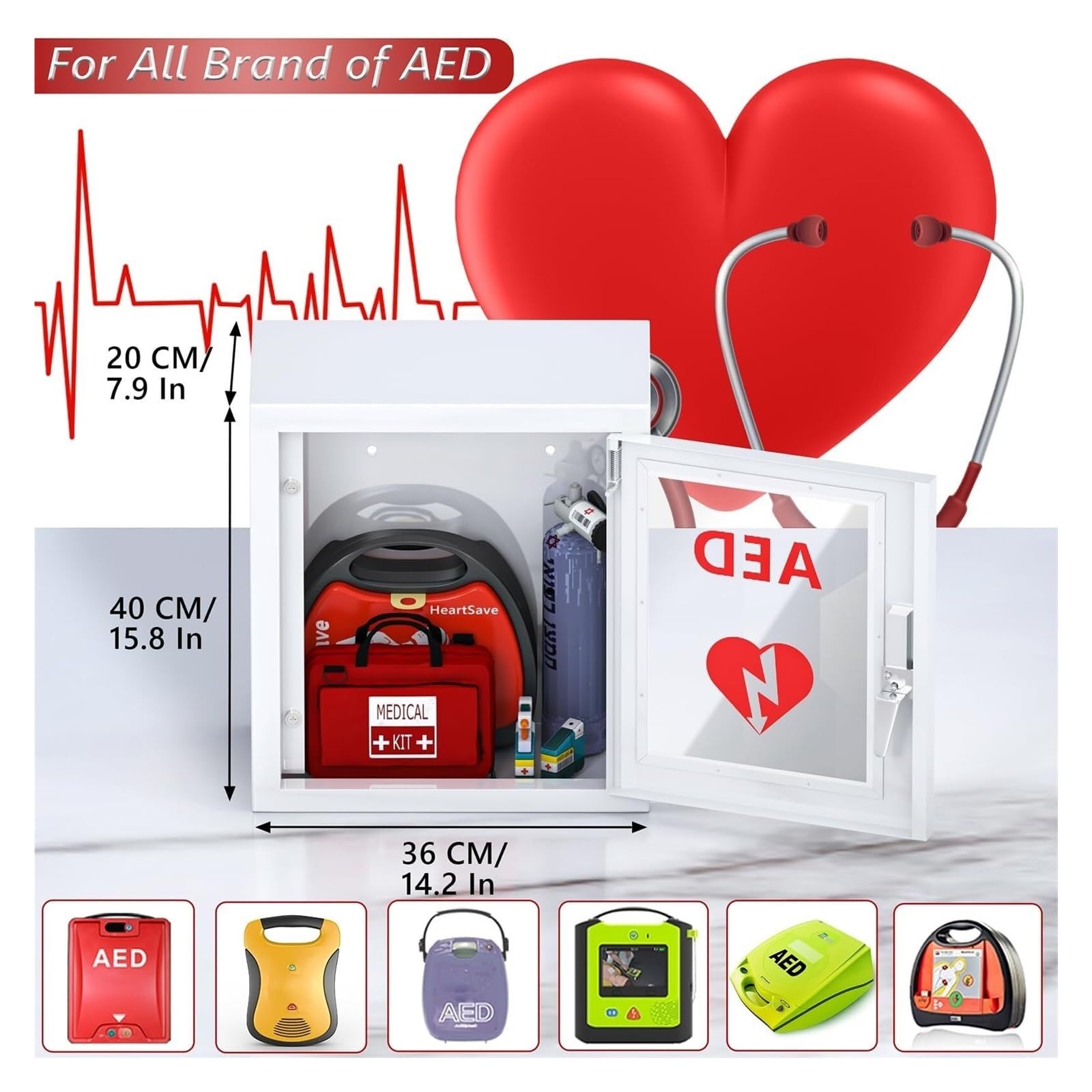 Armadio Antiattico con Defibrillatore,Accesso Immediato per Emergenze Cardiache in Uffici/Aree Pubbliche,Custodia Resistente per Alloggiare Defibrillatori Standard