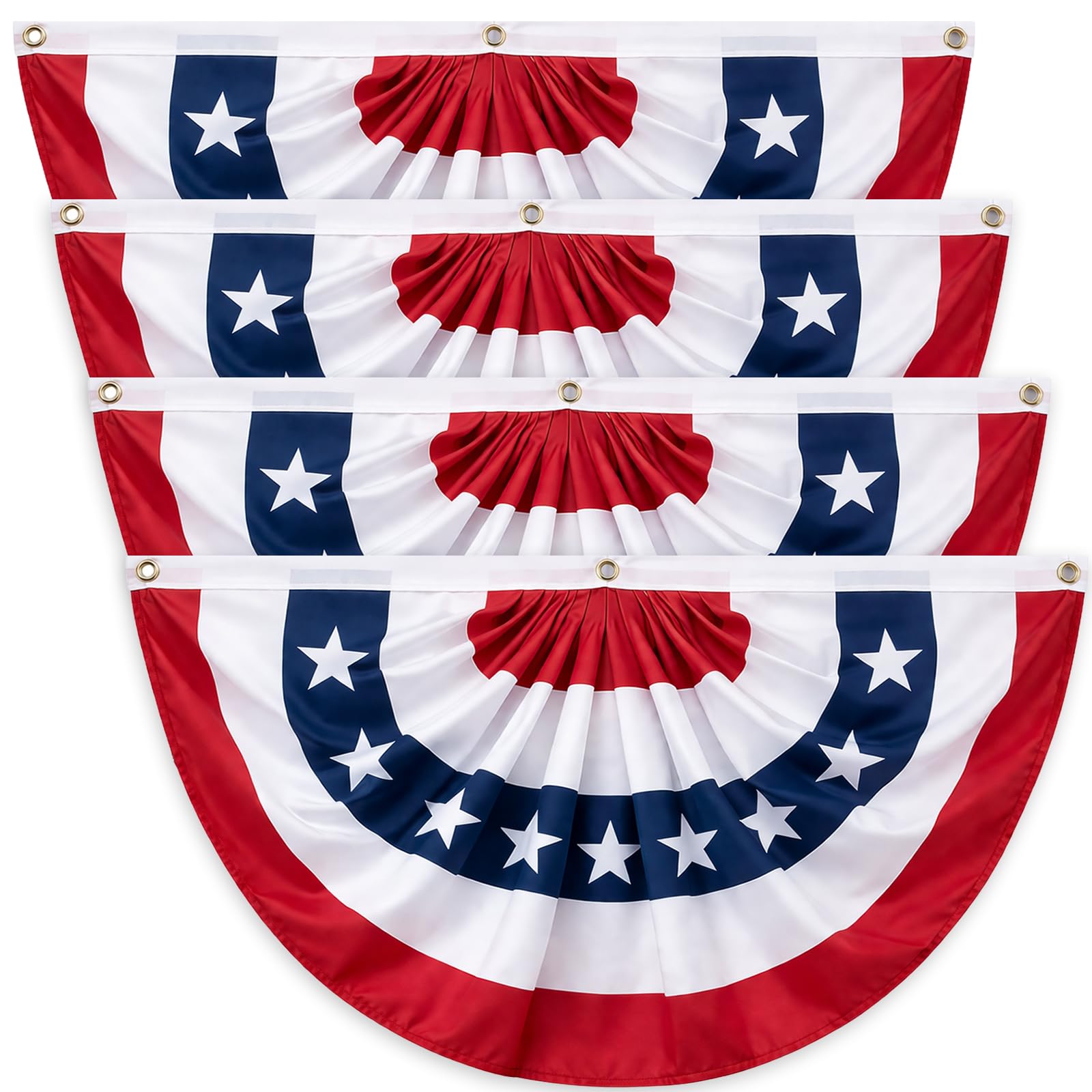 Photo 1 of 3x6 FT American Bunting Flags Outdoor, 4th of July Pleated Large Fan Flags, USA Patriotic Banner Decorations for 250th Anniversary, Outside Porch, Fence, Yard Garden, Red White and Blue Decor (4)