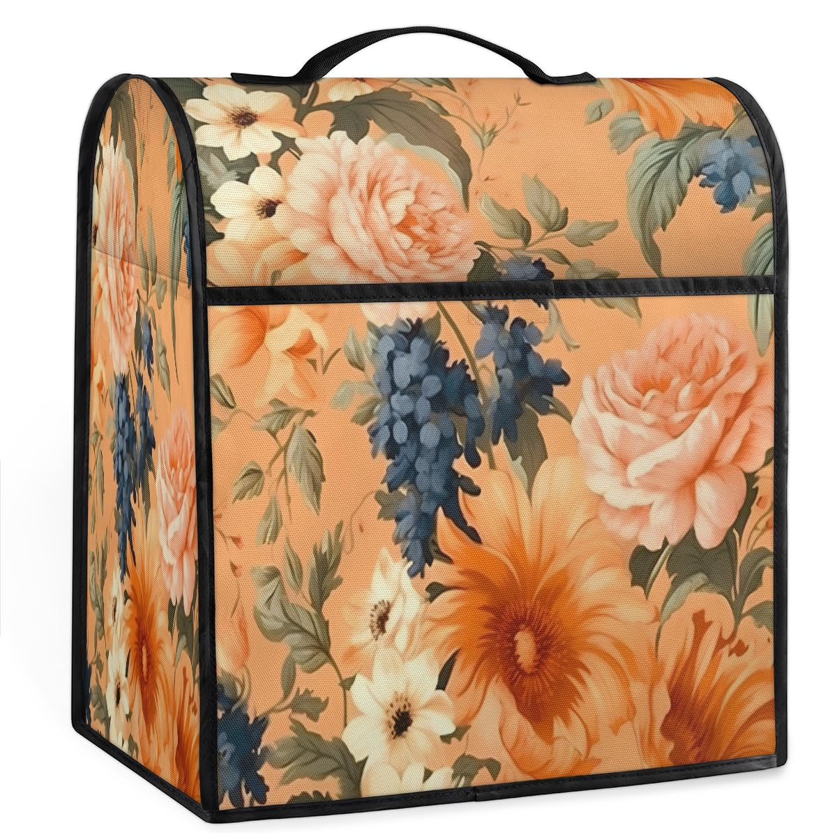 Coffee Maker Cover Vintage Floral Flower Kitchen Appliance Covers Small Appliance Covers Blender Cover Juicer Cover Dust Covers for Kitchen Appliances with Top Handle and Pockets,Washable,B848