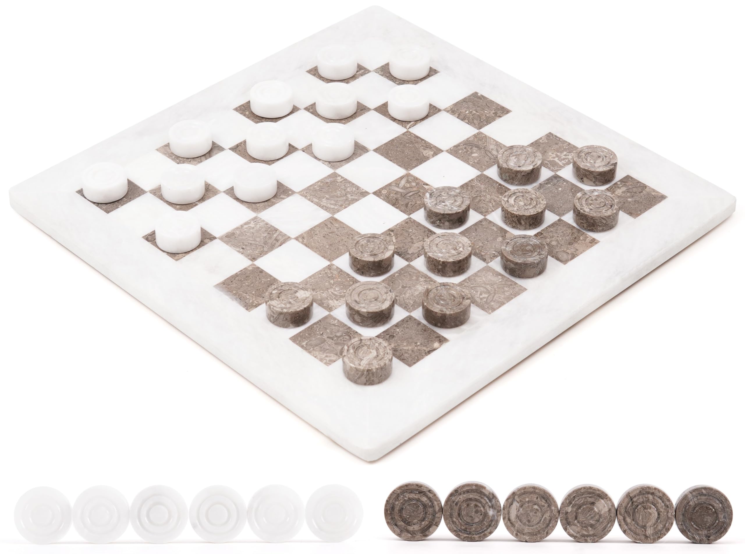 Radicaln Set da dama in marmo bianco e oceanico da 38,1 cm, fatto a mano, gioco da tavolo per adulti, ideale per dama
