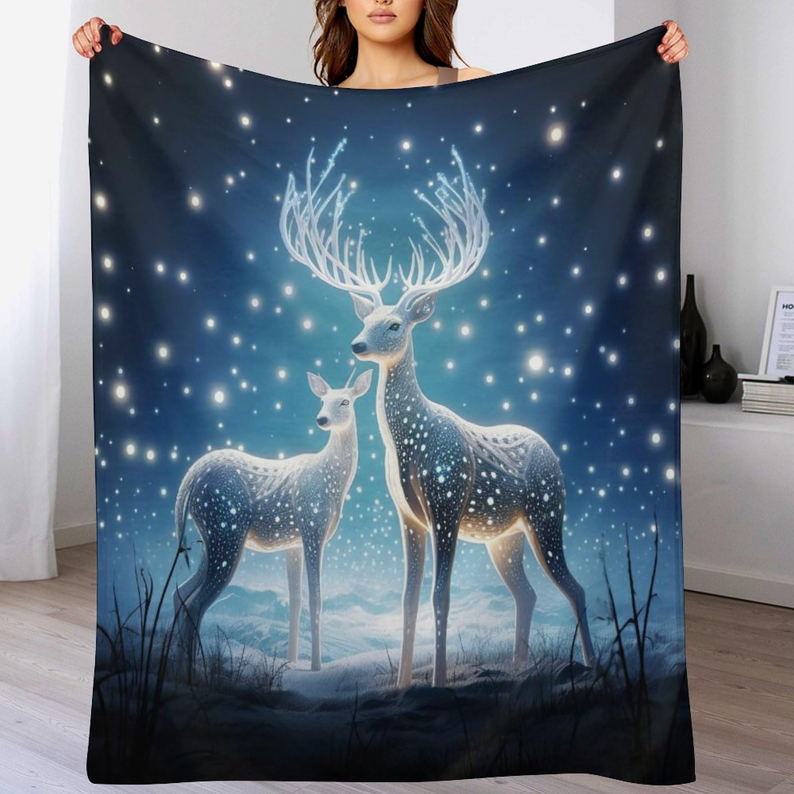 Couvertures de canapé de lit en flannel motif cerf 100×130cm