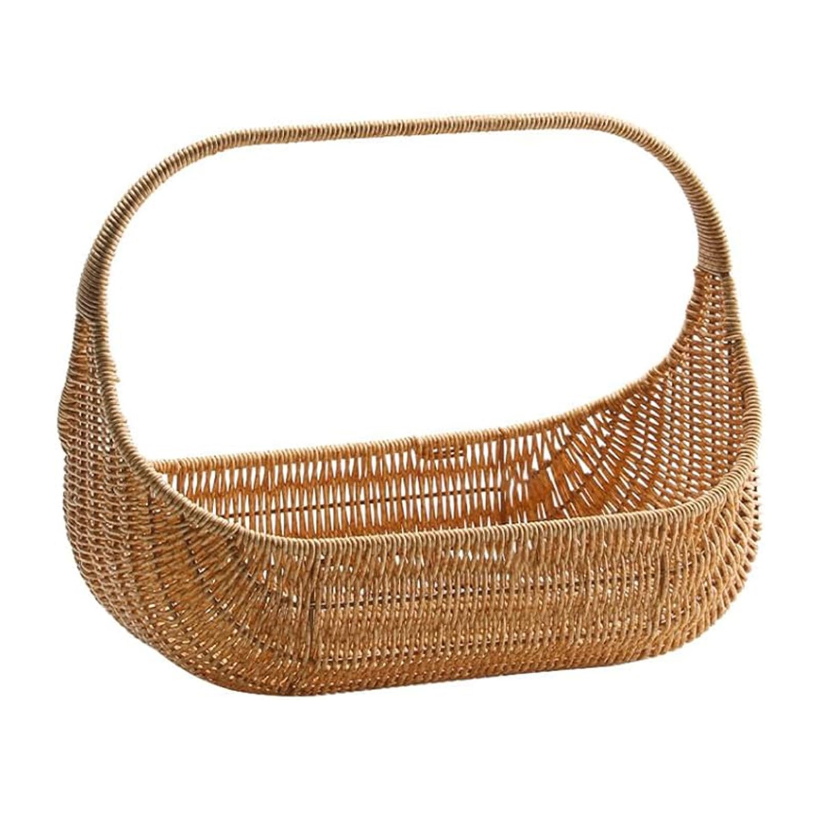 Geflochtener Picknickkorb, großer Korb aus PP-Geflecht, Erntekorb für den Außenbereich mit verstärktem Griff, zum Sammeln von Obst, Gemüse und anderen Gegenständen(XL 43.5x29x35.5cm)