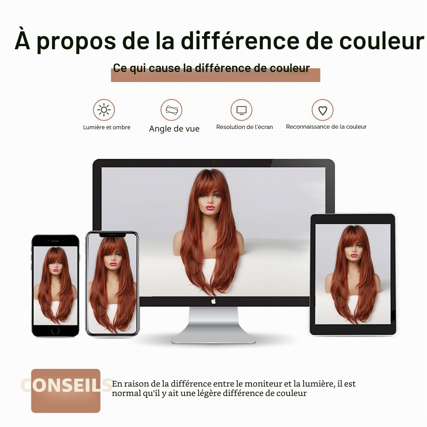 Esmee Perruque Auburn pour Femmes de 24 Pouces avec Frange, Longue Verticale Naturelle, avec racines foncées, Perruque Synthétique Résistante à la Chaleur