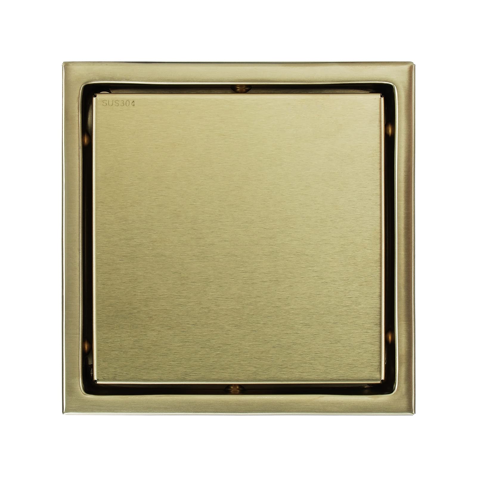 Desagüe de Ducha de 6 Pulgadas con Rejilla para Azulejos, desagüe Cuadrado con Filtro de Pelo, desagüe de Ducha de Acero Inoxidable 304 para baño, Dorado Cepillado