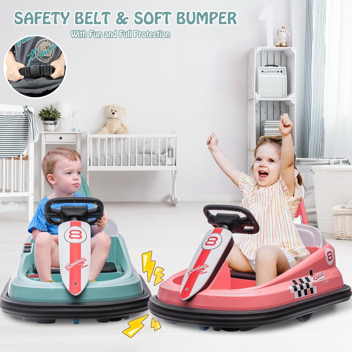 6V Baby Bumper Car for 3-6 Years,Toddler Bumper Car for Kids Boys Girls Toy Gifts,Electric Ride on Toy Car, Electric Bumper Car with 2 Speeds, Dual 15w Motors, 360° Spin, Lights, Music and Horn