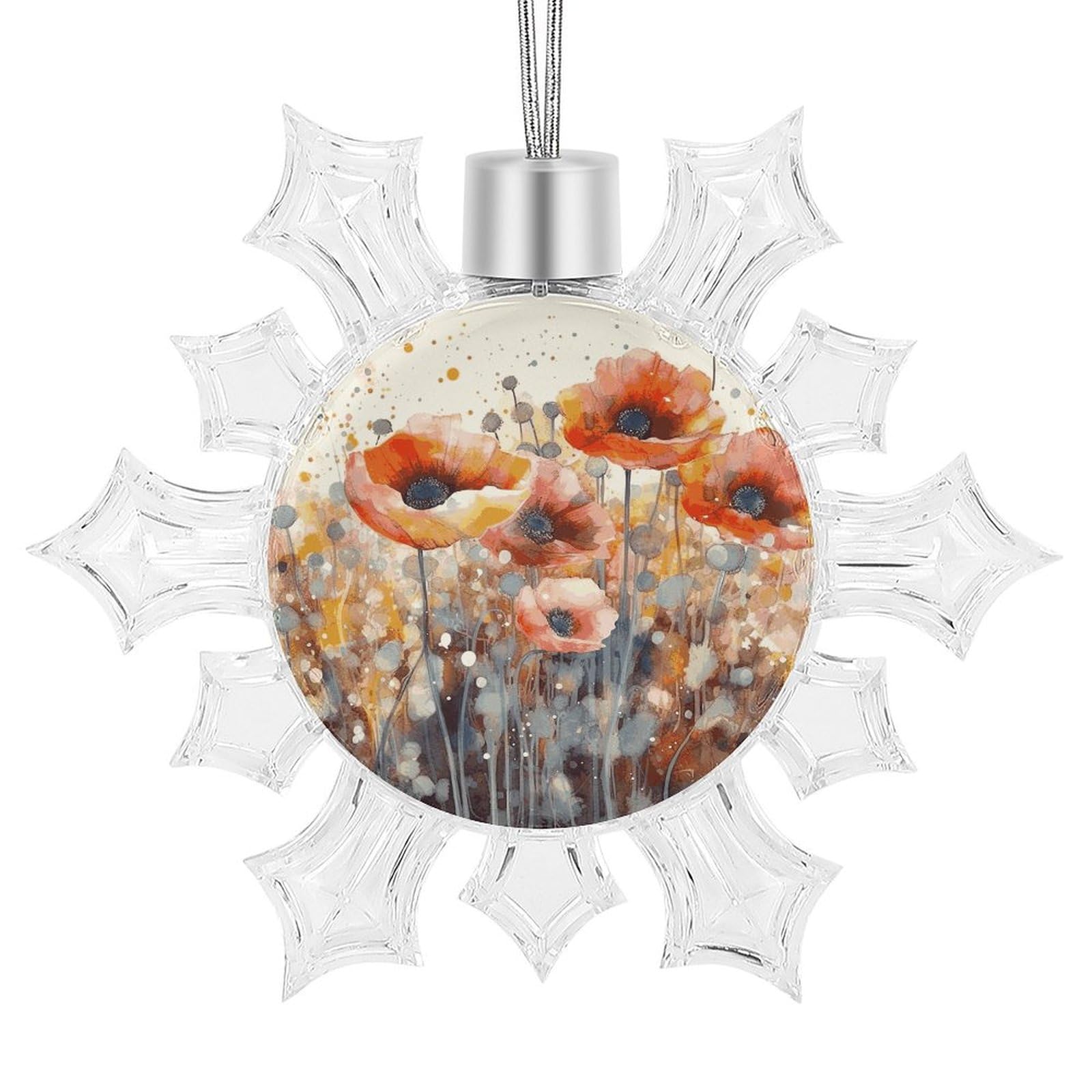 Pendentif de Noël 2024 fleurs de coquelicot rouge aquarelle, ornement aluminium chic