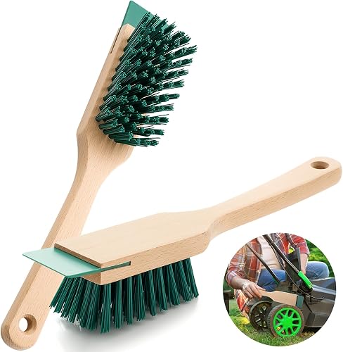 CroBlissful 2 Pcs Stiff Bristle Scrub Brush with Wood Handle for Lawn Mower