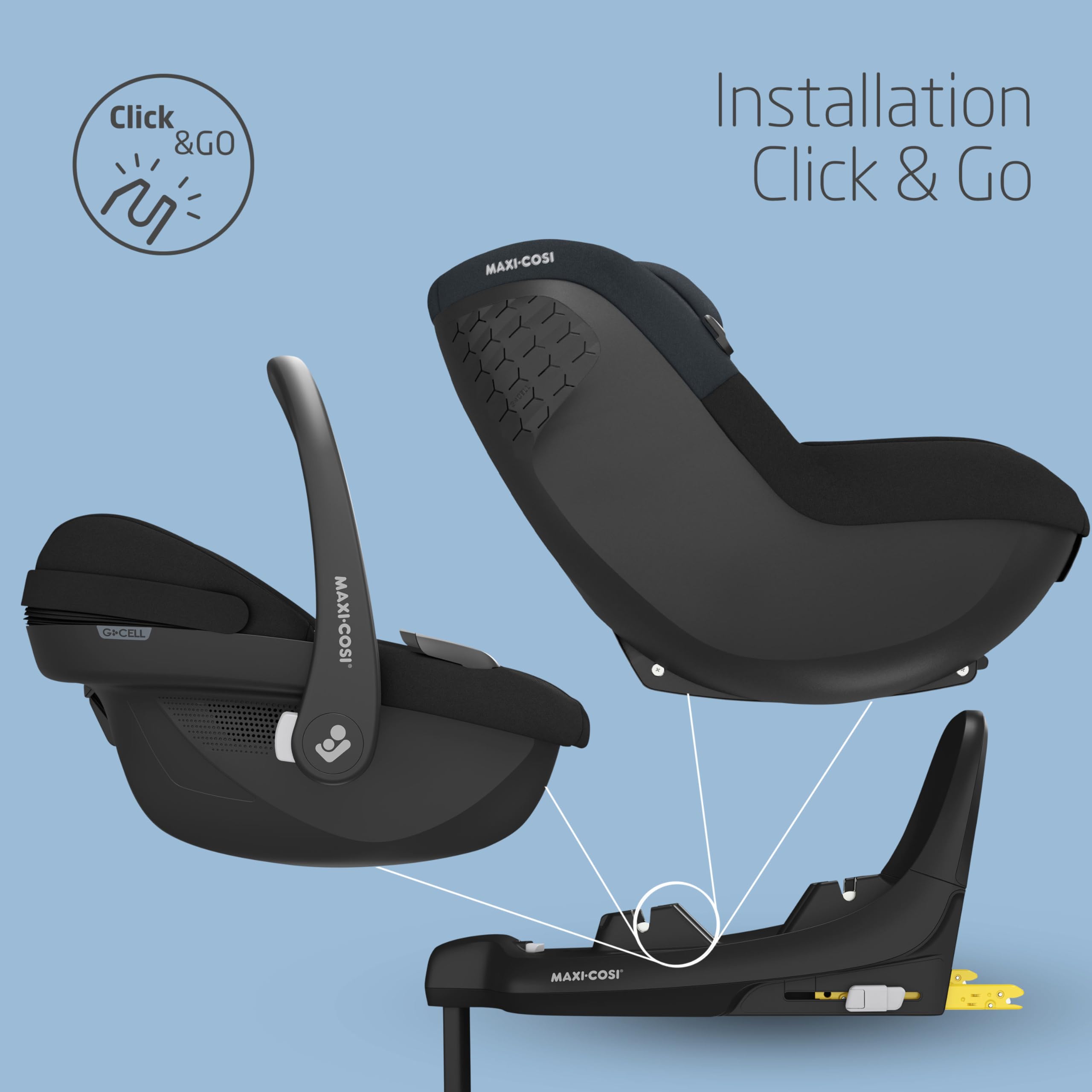 Maxi-Cosi FamilyFix S i-Size ensemble base siège-auto ISOFIX, siège-auto bébé Pebble S i-Size, siège-auto enfant Pearl S i-Size - Installation Click & Go, 0 à 4 ans, 0 à 18 kg, 40 à 105 cm, Tonal Grap