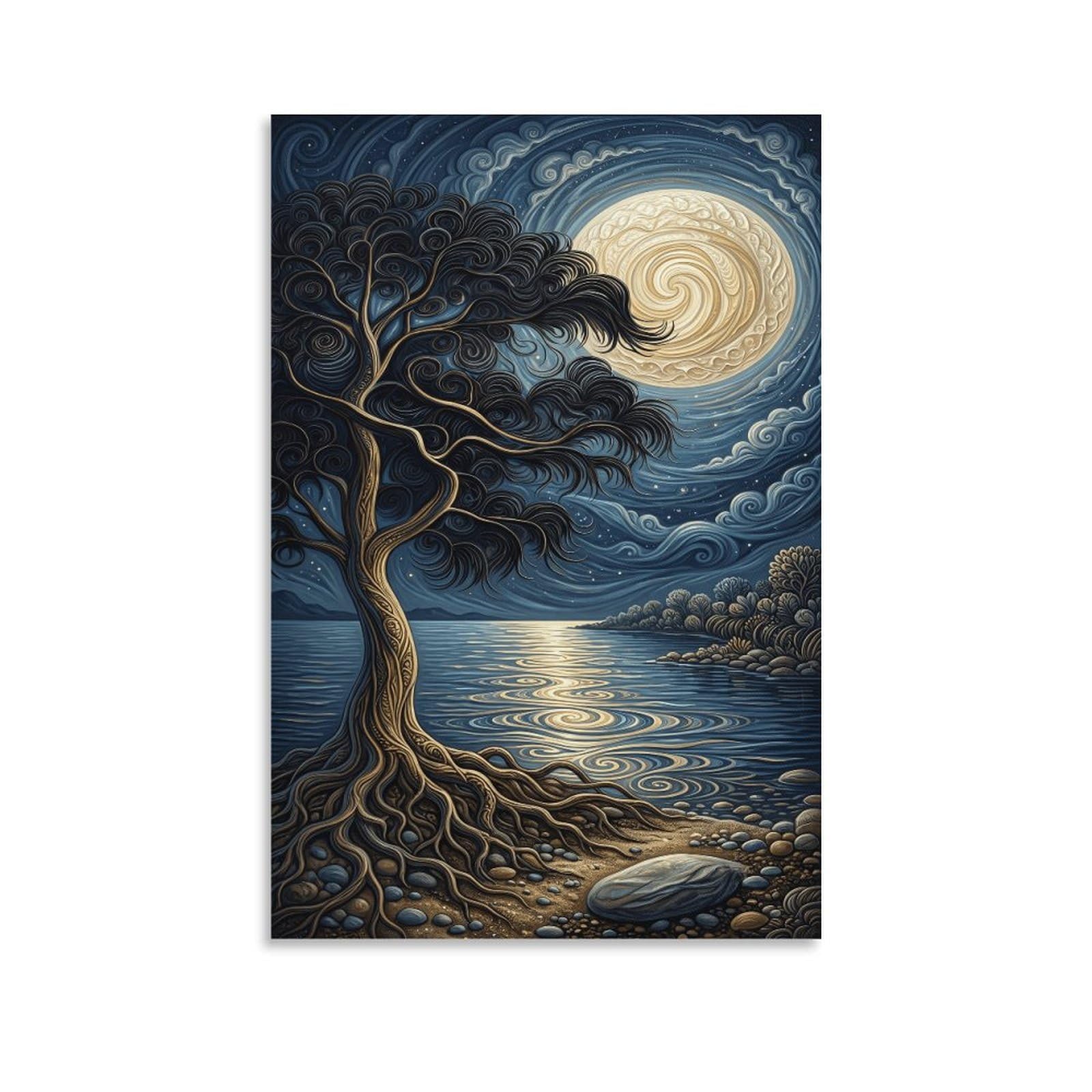 XPASHIQWC Ancient Tree Lakeside Poster Artwork Giclee Canvas Prints Modern Wall Art Picture Wall Hanging for Home Decorations 20x30inch(50x75cm)