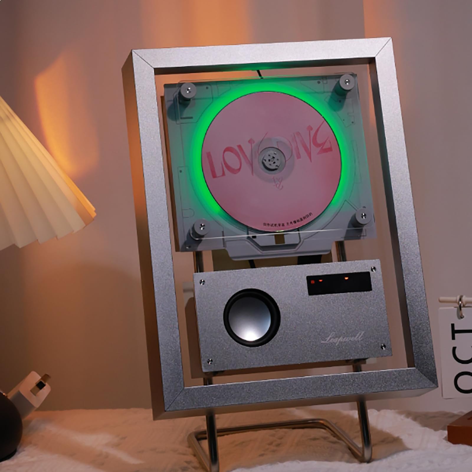 Lettore CD Bluetooth con telecomando, altoparlante incorporato, modalità CD/USB/FM/AUX, cornice per musica retrò per la decorazione della casa