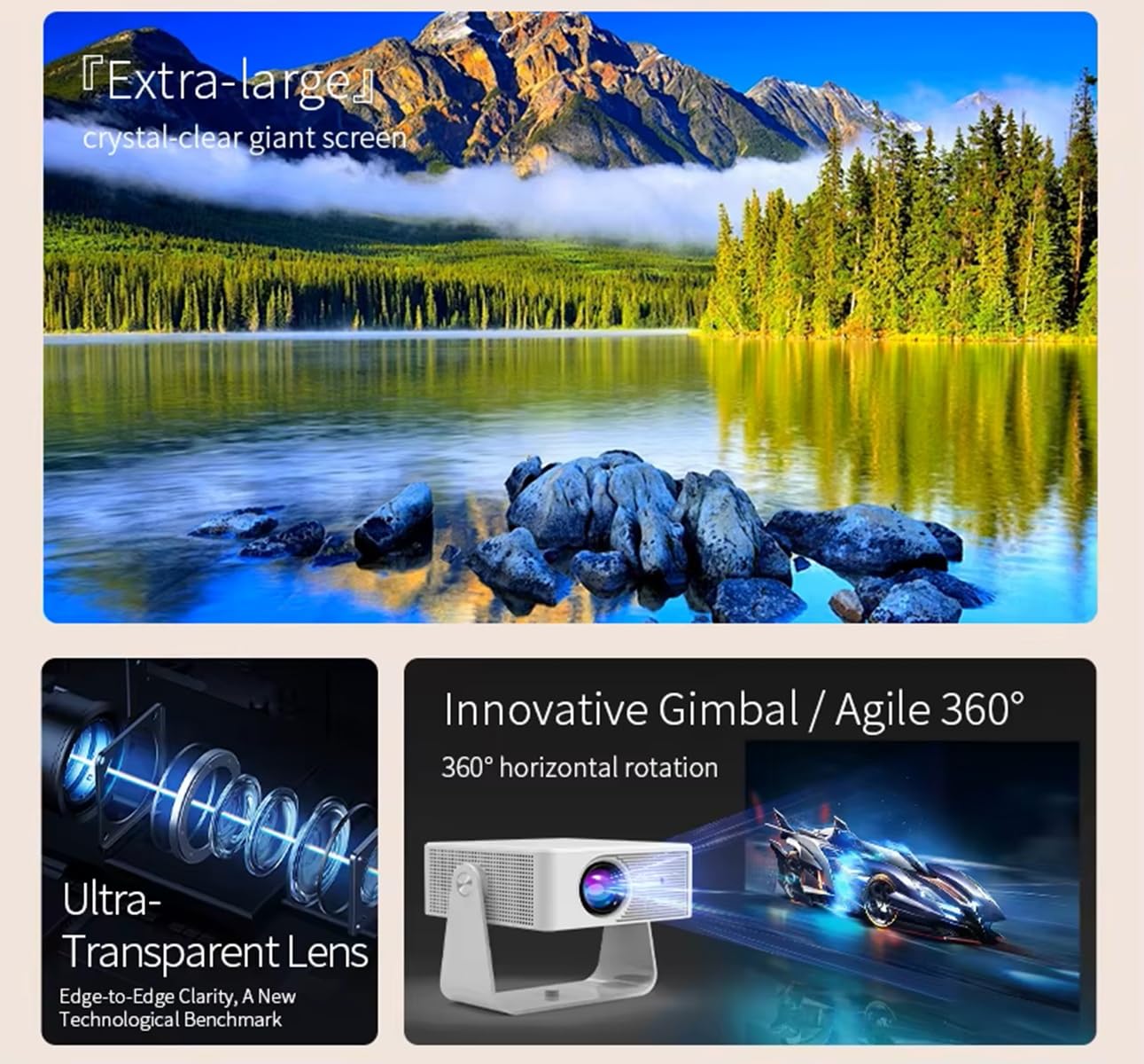 Proiettore HD 1080P X3 Android iOS WiFi 360° Mini proiettore cinematografico casa rotante con controllo vocale Bluetooth