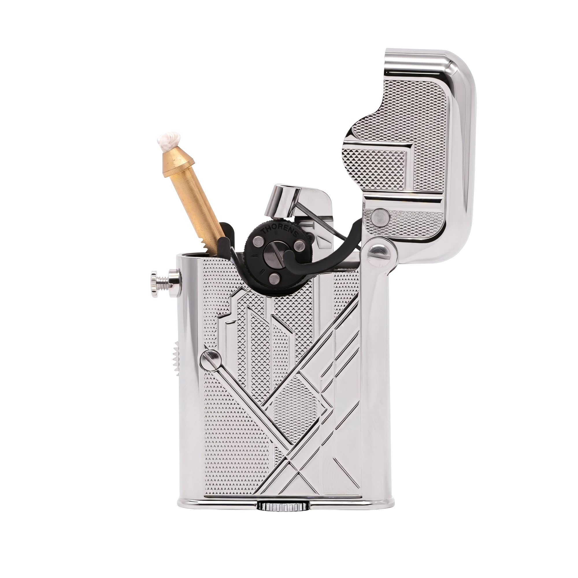 THORENS Gen 7 Single Claw TELEFLAM Silver Metropolis, Mechero de Pipa | Mechero de pipa vintage rellenable, brazo telescópico para la cazoleta, llama suave automática, seguro, regalo para hombre