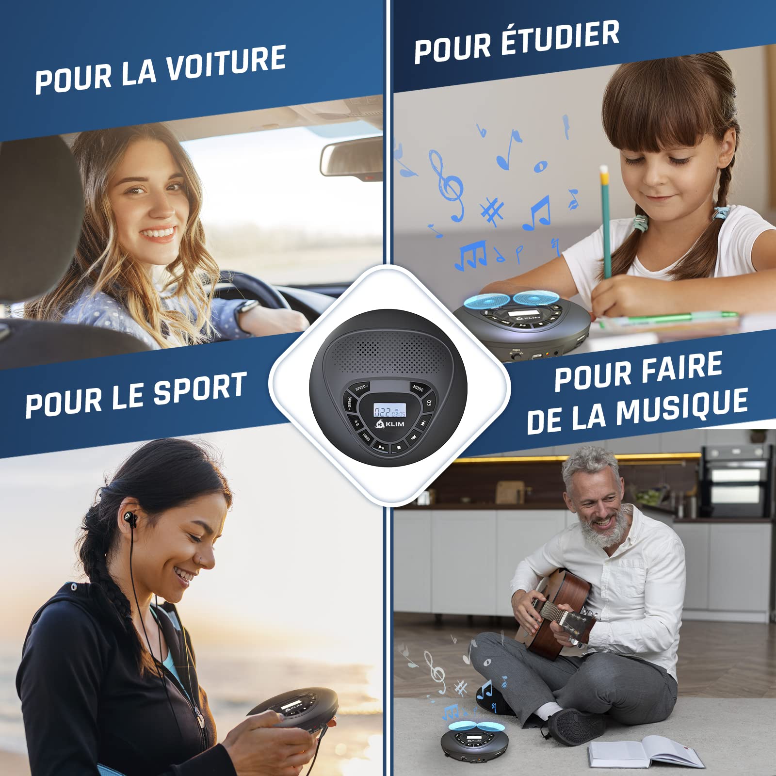 KLIM Speaker - NOUVEAUTÉ Lecteur CD Portable avec Haut-parleurs & Écouteurs - Rechargeable - Baladeur Lecteur CD Enfant/Adulte - Carte SD/TF - AUX - Idéal pour Voiture - Noir