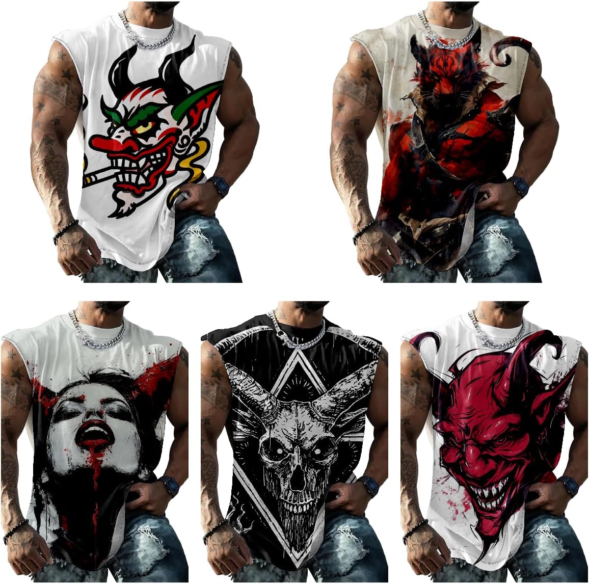 Mens Sleeveless Shirts Muscle Tank Top Summer Novelty Tough Guy Workout Gym Shirts Men Loose Tank Tops - Image 2