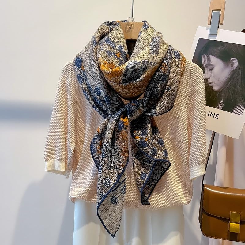 Women's Mulberry Silk & Wool Scarf, 53"X53" Large Square Shawl Wraps4