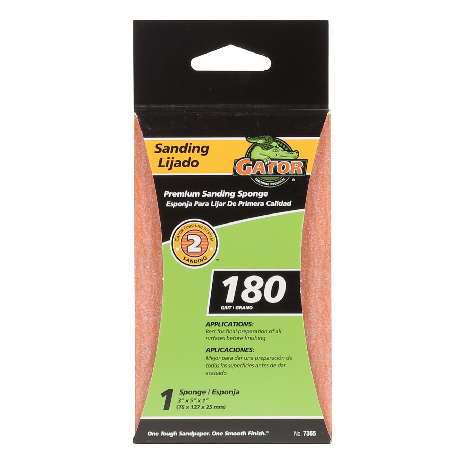 Gator Finishing 7365 180 Grit Aluminum Oxide Sanding Sponges (1 Pack), 3" x 5" x 1"