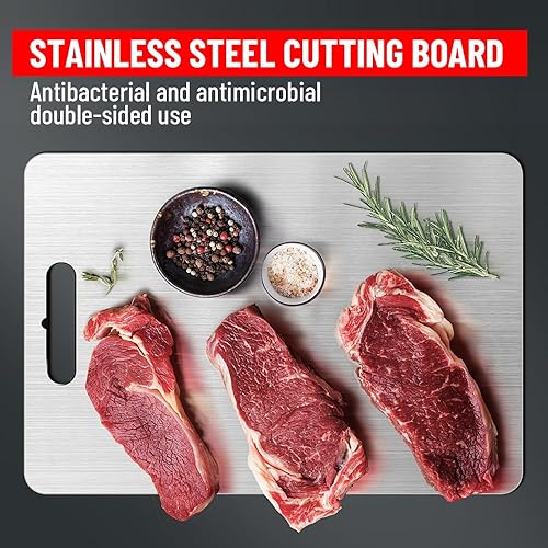 Miniatura 2 de Tabla de cortar de acero de titanio de tamaño S, pequeña, duradera, antideslizante, resistente al óxido, apta para lavavajillas, uso profesional y