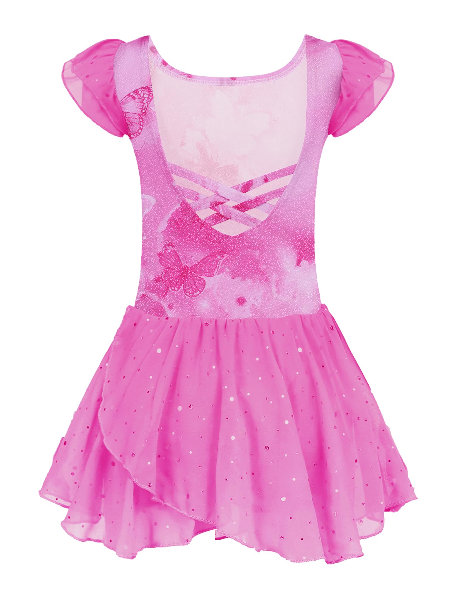 Arshiner Girls Ruffle Sleeve Ballet Dance Dress Tutu Skirted Leotard