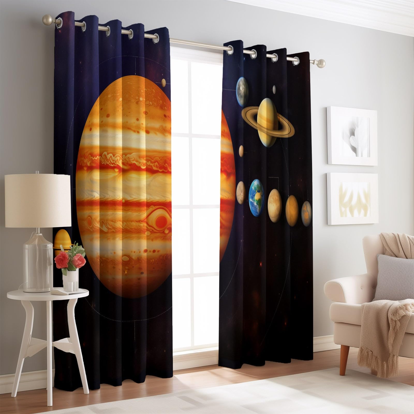 Tenda oscurante 117 x 183 cm (2 pannelli) Fotografia Universo Sistema Solare Stampati, Tenda Termica Isolante Anti Calore Tenda Opaca con Occhielli Isolanti Anti UV Camera Soggiorno, Arancione Nero