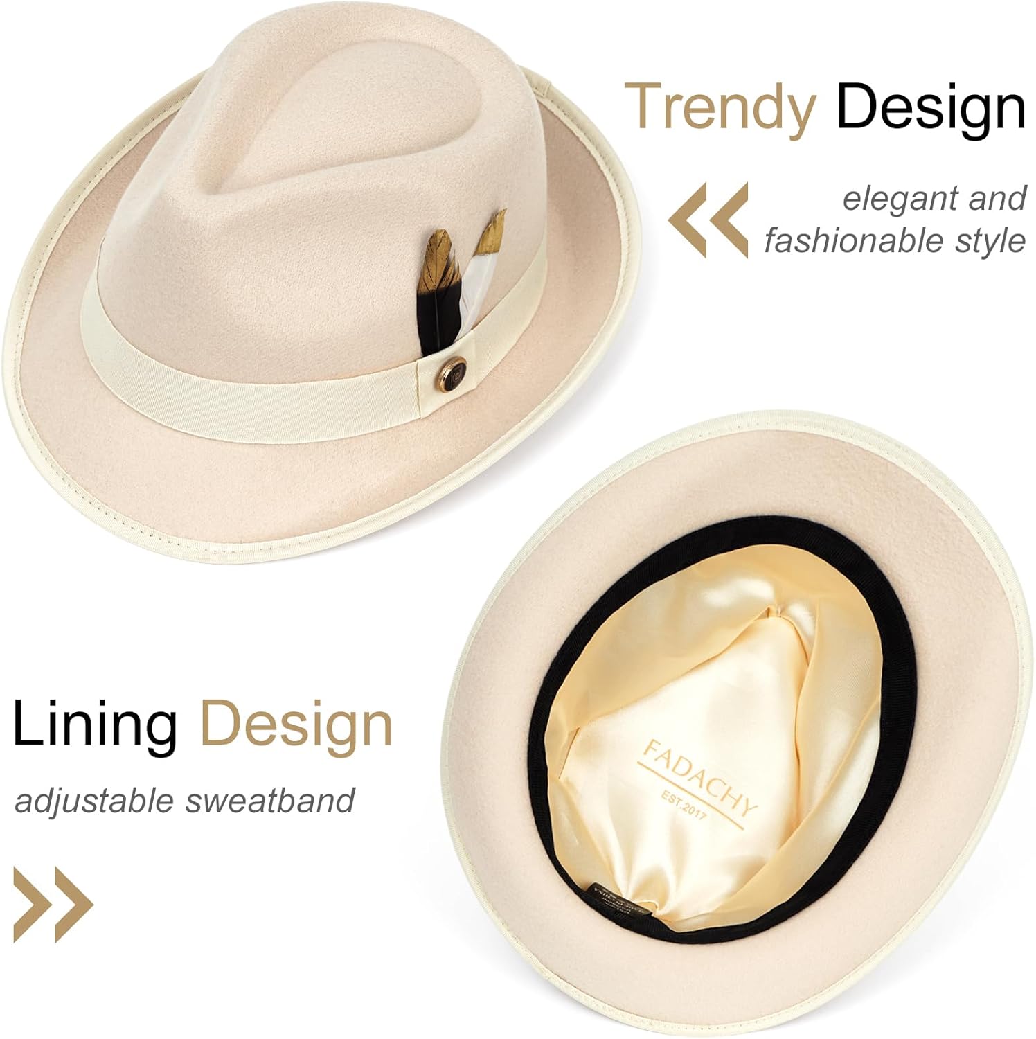 FADACHY Fedora Hats for Men & Women Short Brim Felt hat Trilby Fedora with Feather Panama Dress Hat - Image 3