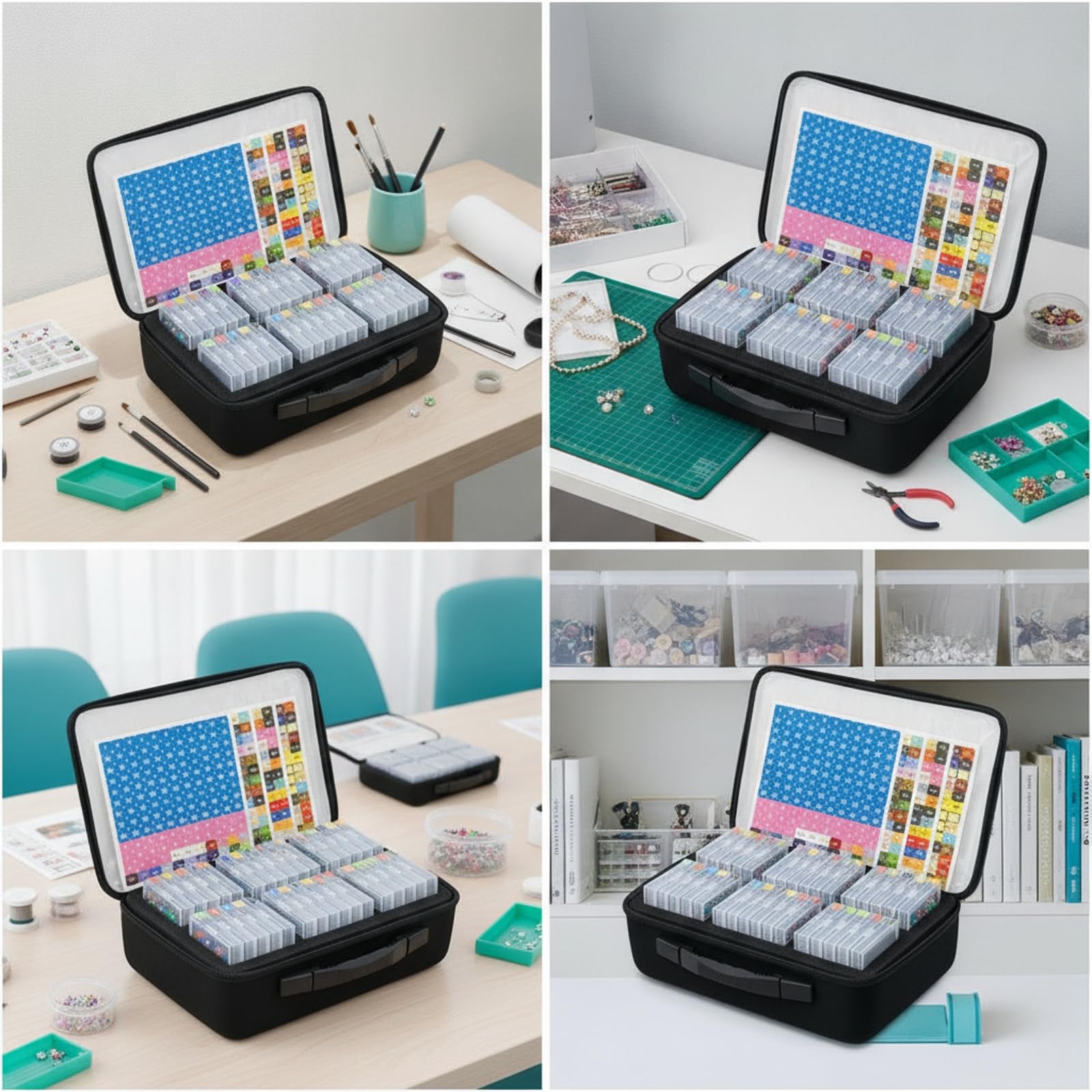 Bastelperlen Organizer Perlenbox Aufbewahrungsbox Sortierkasten Aufbewahrungskoffer mit 64 Kleinen Fächern Und Farbetiketten in Robuster Eva Tasche für Perlen Schmuckdesign Hobbyraum Messe