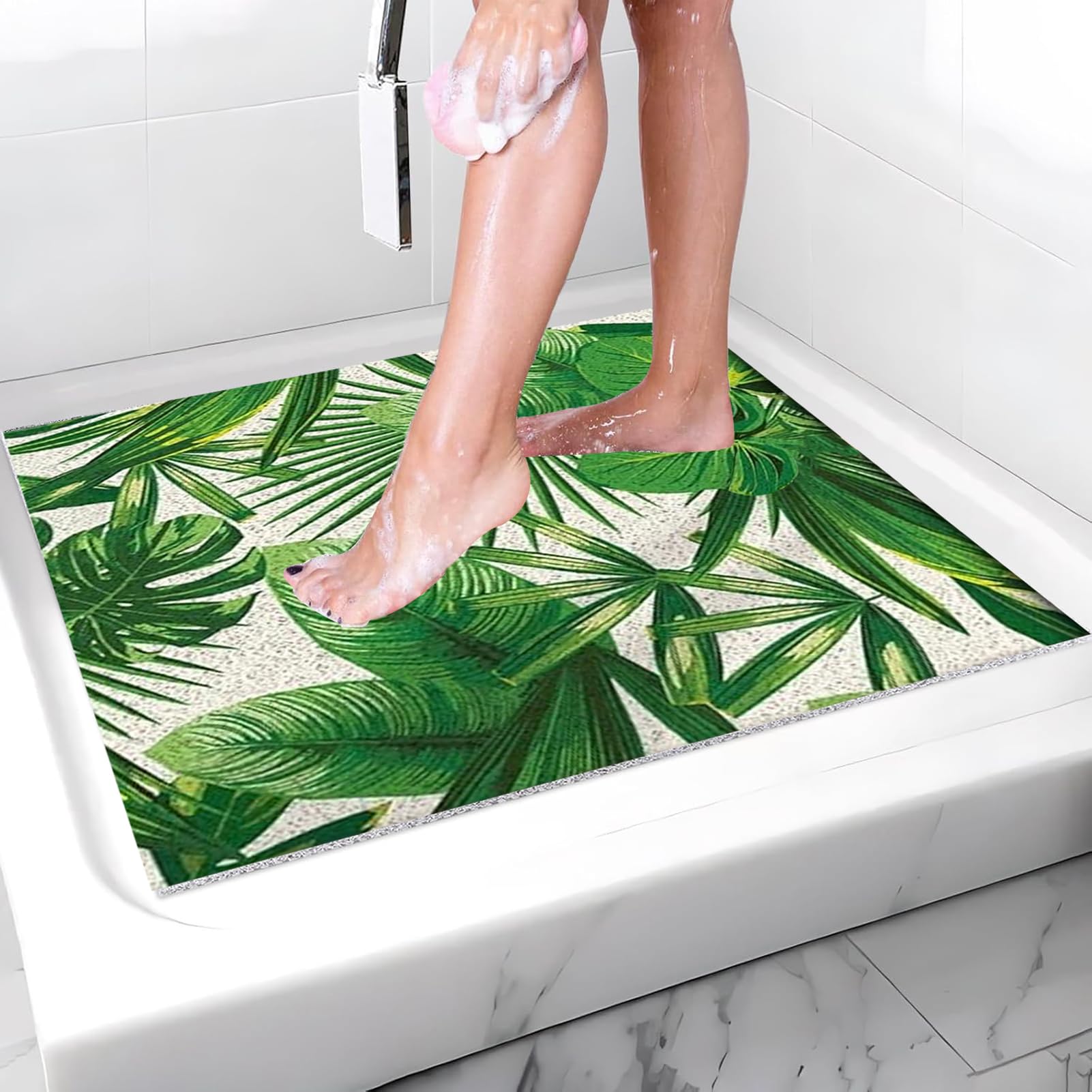 Tappetino doccia antiscivolo, 75 x 150 cm, per bagno vasca da bagno doccia in PVC, morbido e confortevole, senza ventosa, con fori di drenaggio