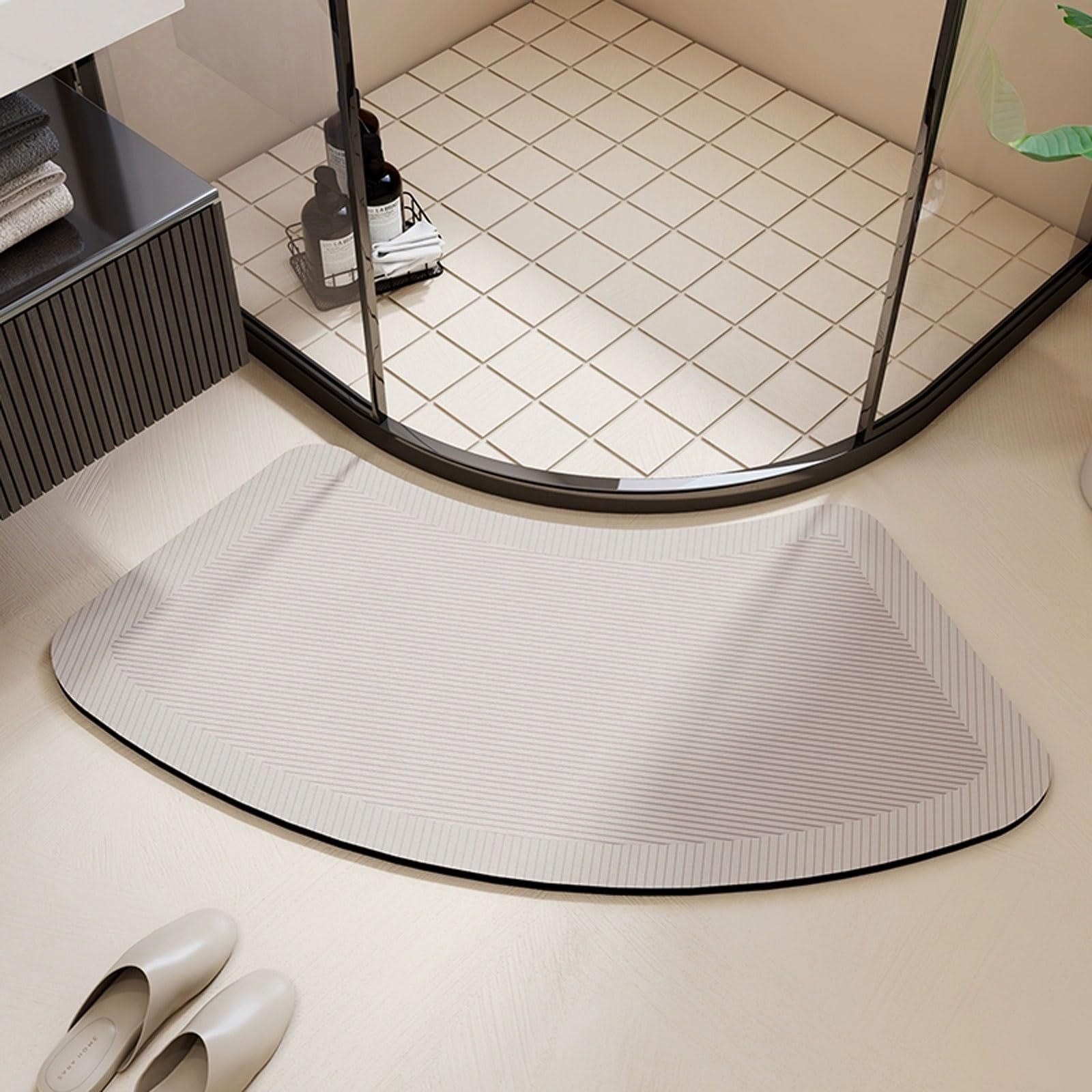 Curved Shower Mat, Diatomite Stone Bath Mat Quick Dry, Water Absorbent Bath Mat for Bathroom, Kitchen, Toilet, Door(A,60x120cm)