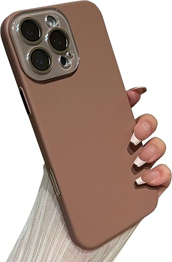 Caseative for iPhone 16 Pro Case,Solid Color Full Camera Lens Protection Phone Case Brown