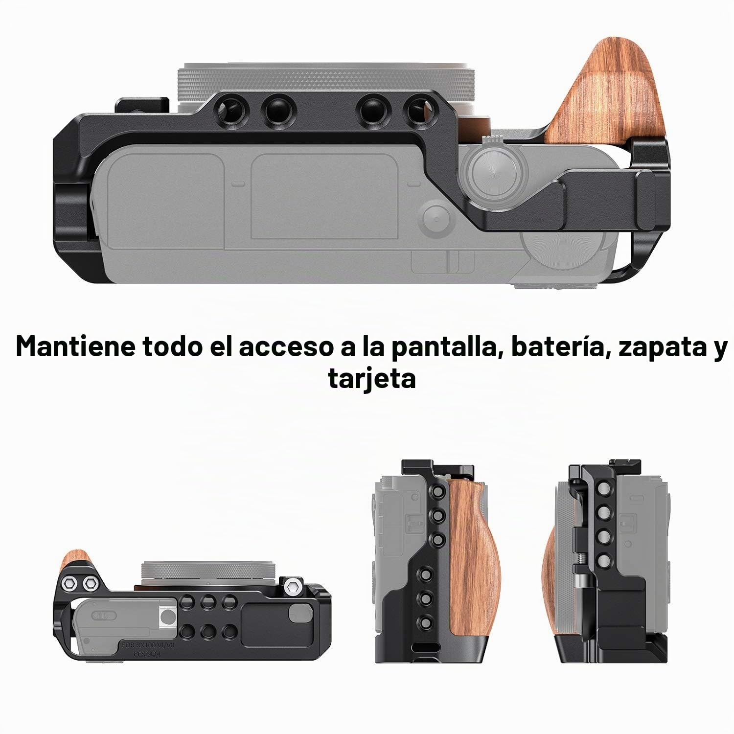 SMALLRIG RX100 Vi/VII Cage, Jaula con Mango de Madera para Sony RX100 VII y RX100 Vi – CCS2434