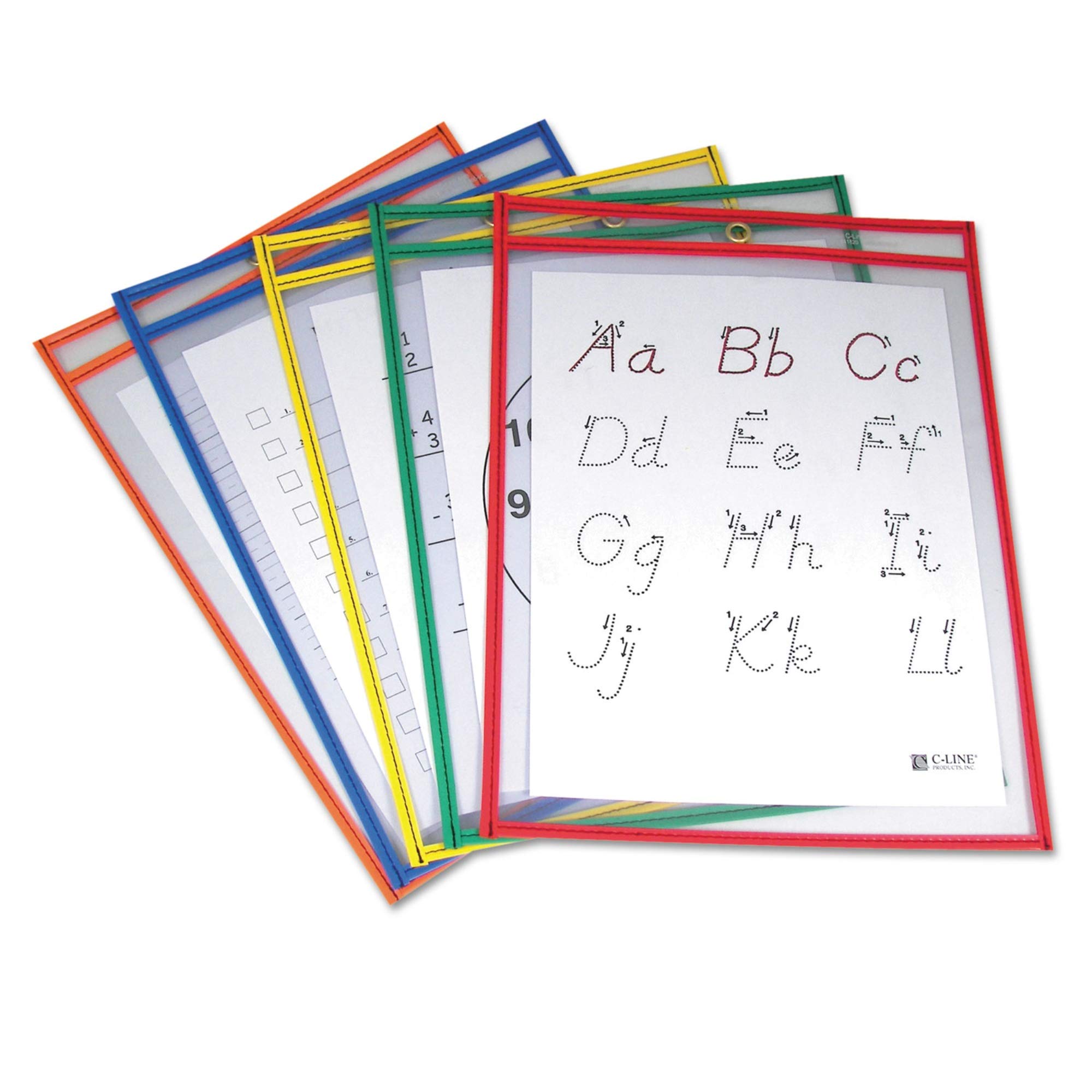 Reusable Dry-Erase Pockets 9x12 5/Pkg-Assorted Primary Colors