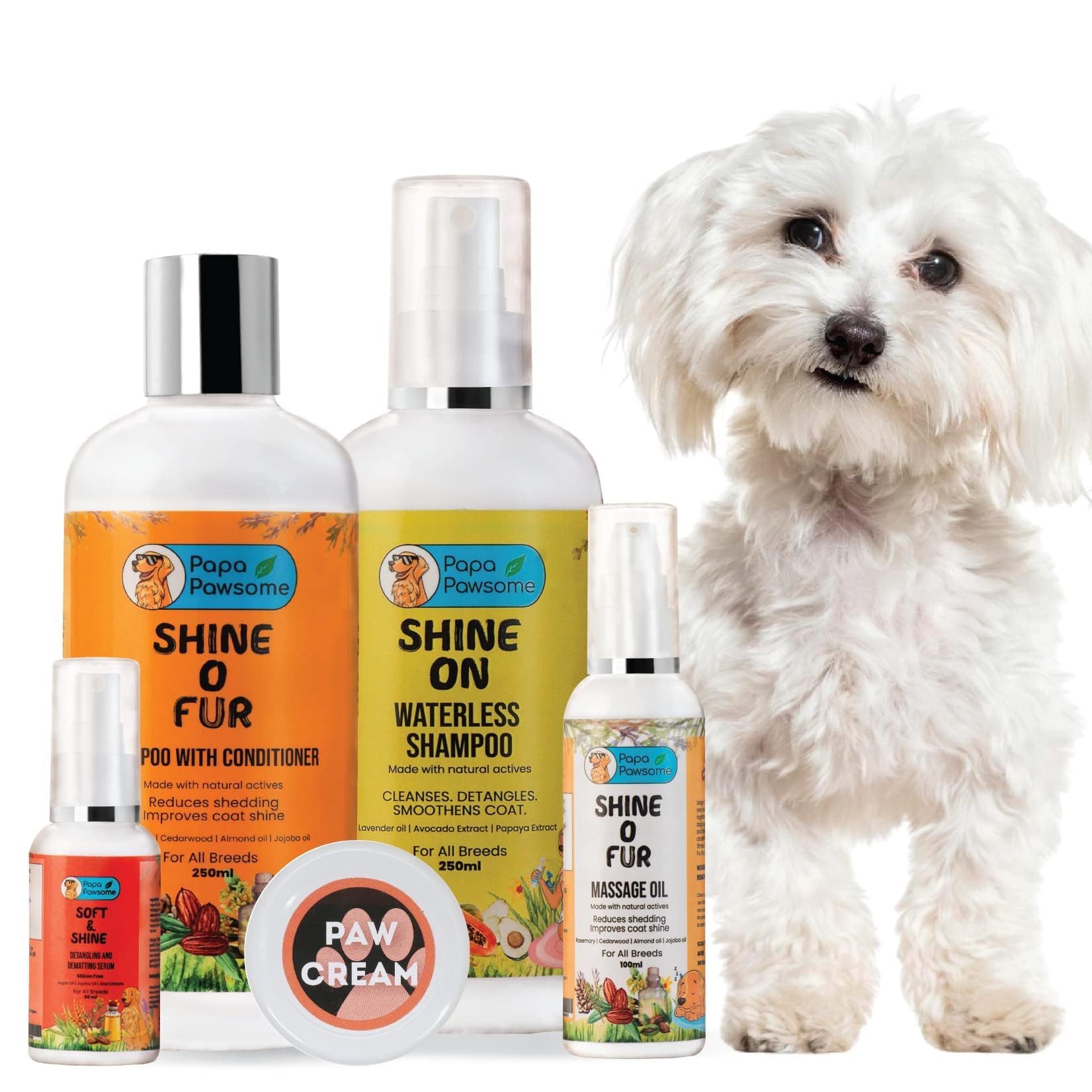 Papa Pawsome Long/Drop coat - Maltese - Complete Grooming Kit Shine O Fur Shampoo with conditioner 250ml + Shine On Waterless Shampoo +Shine O Fur massage oil 100ml + Soft and Shine Detangling Serum 50ml + Paw cream 25gm (B09BKWZNSC) Amazon Price History, Amazon Price Tracker