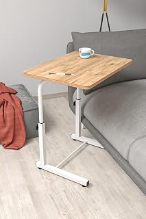 Depolife Yükseklik Ayarlı Laptop Sehpası Kahvaltı Ders Çalışma Bilgisayar Ofis Yemek Çocuk Masası Metal Ayak, ceviz-beyaz-eğimsiz