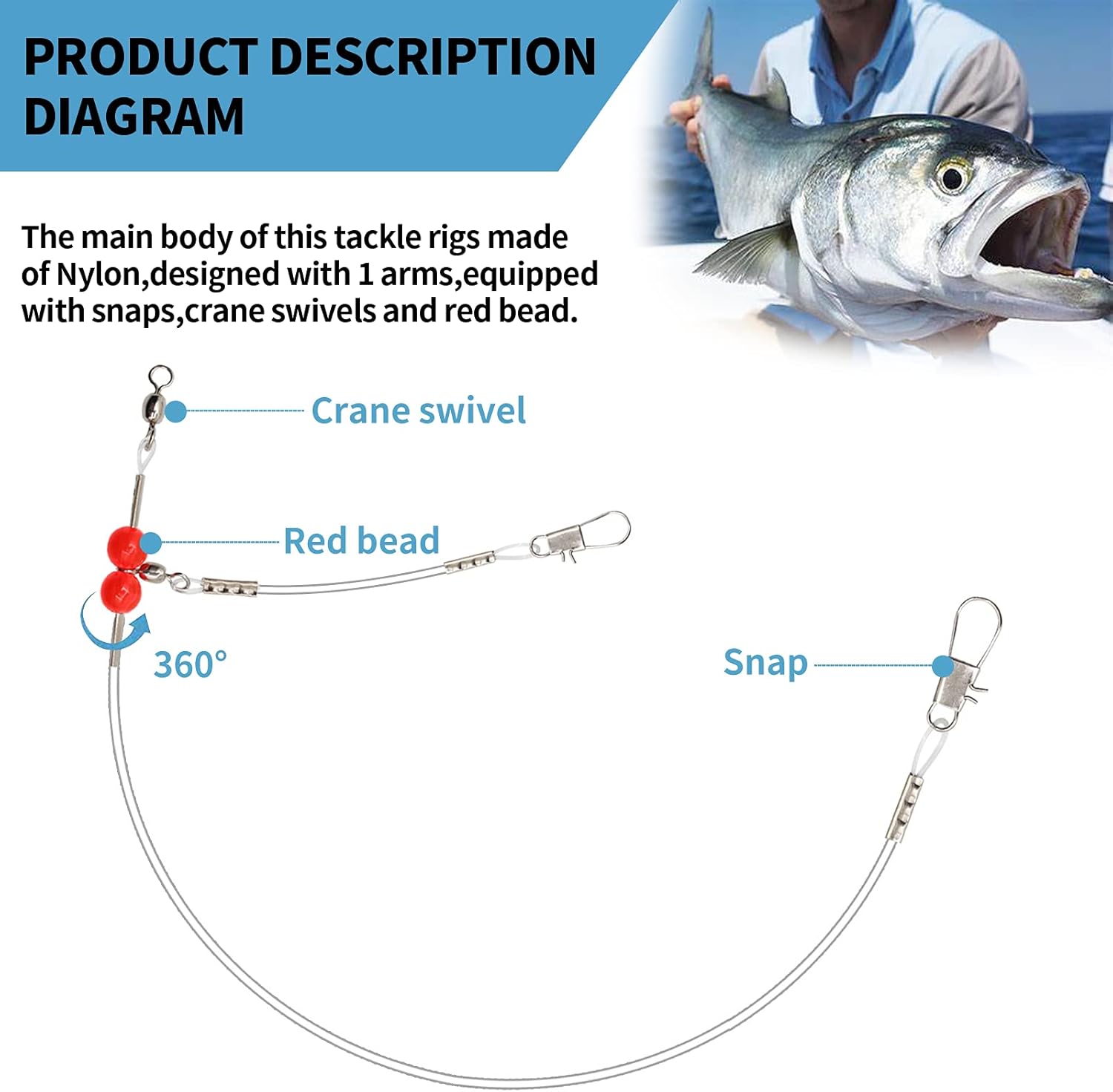 YOTO Fishing Leaders, 12PCS/24PCS Gulf Rig Mono Fishing Line Monofilament Rig Wire Leaders with Swivels and Snaps, 1Arm and 2 Arms : Sports & Outdoors
