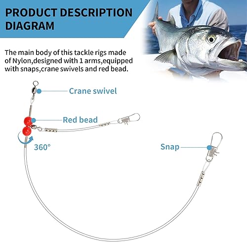 Miniatura 9 de YOTO Líderes de pesca, aparejo de aparejos de agua salada con broche giratorio, equipo de alambre de pesca de alta resistencia para señuelos cebo o
