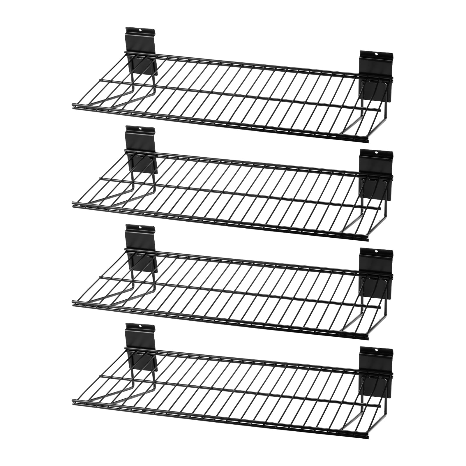 PYBTOOL Slatwall Shelves, Slat Wall Accessories, Slat Wall Wire Shelf, Heavy Duty Garage Storage Slatwall Shelf (24-Inch Width, 4 Pack)