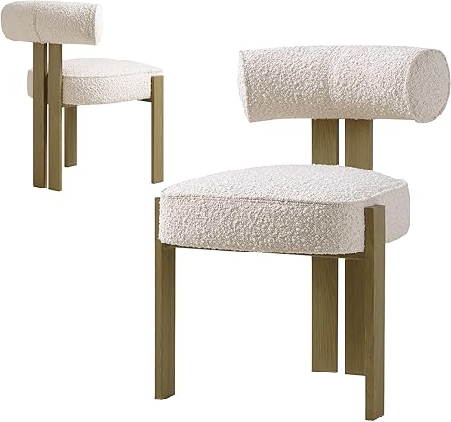 Juego de 2 sillas de comedor modernas Boucle Accent  Respaldo ergonómico curvo, cómodo asiento tapizado, patas de madera de goma, ideal para