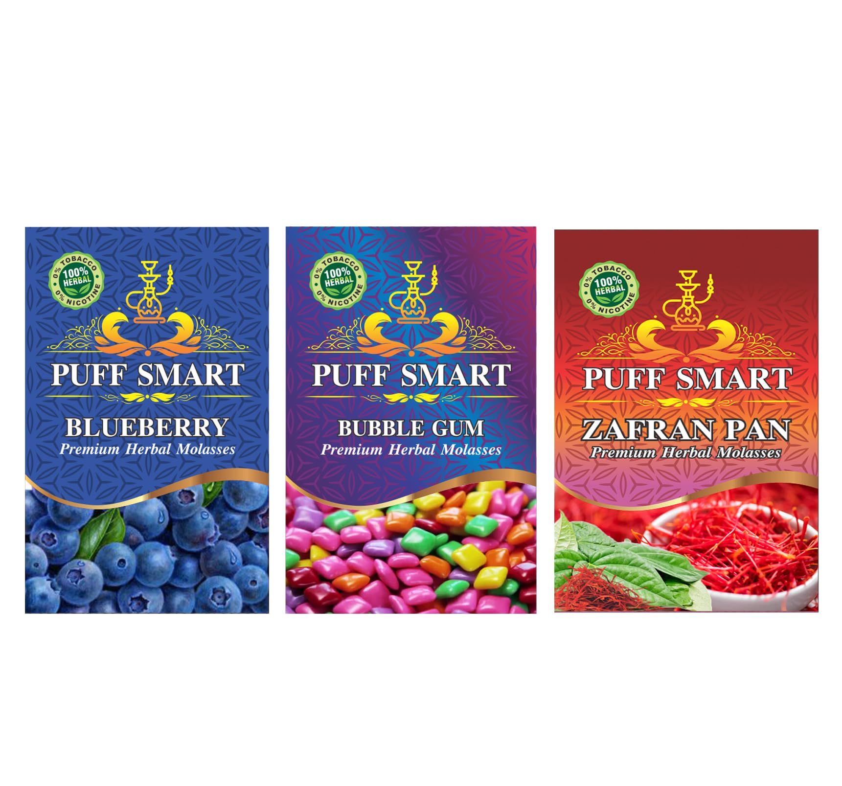 PUFF SMART Premium Herbal Flavor Bubblegum, Blueberry, Zafran Paan Combo (100% Nicotine And Tobacco Free)-image-36