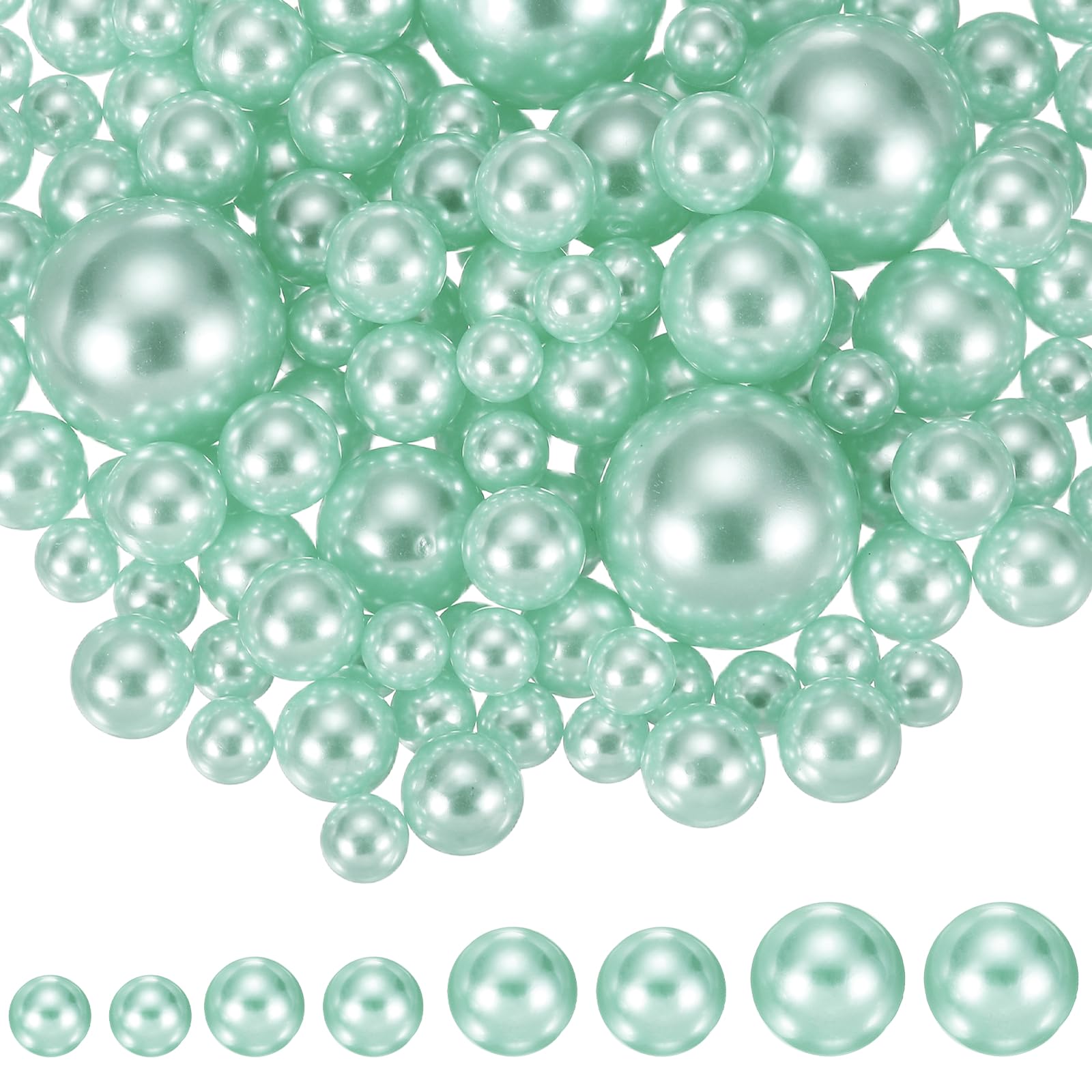 YELARXI 200Pcs No Hole Pearl Beads, 10/14/20/30mm Vase Fillers Faux Pearl for Crafting Filling Home Party Decorations Wedding Centerpieces, Emerald Green