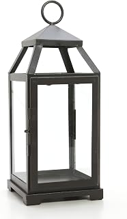 Hosley 14-Inch Clear Glass Iron Lantern - Vintage Style Candle Holder, Elegant Indoor/Outdoor Centerpiece for Home Decor