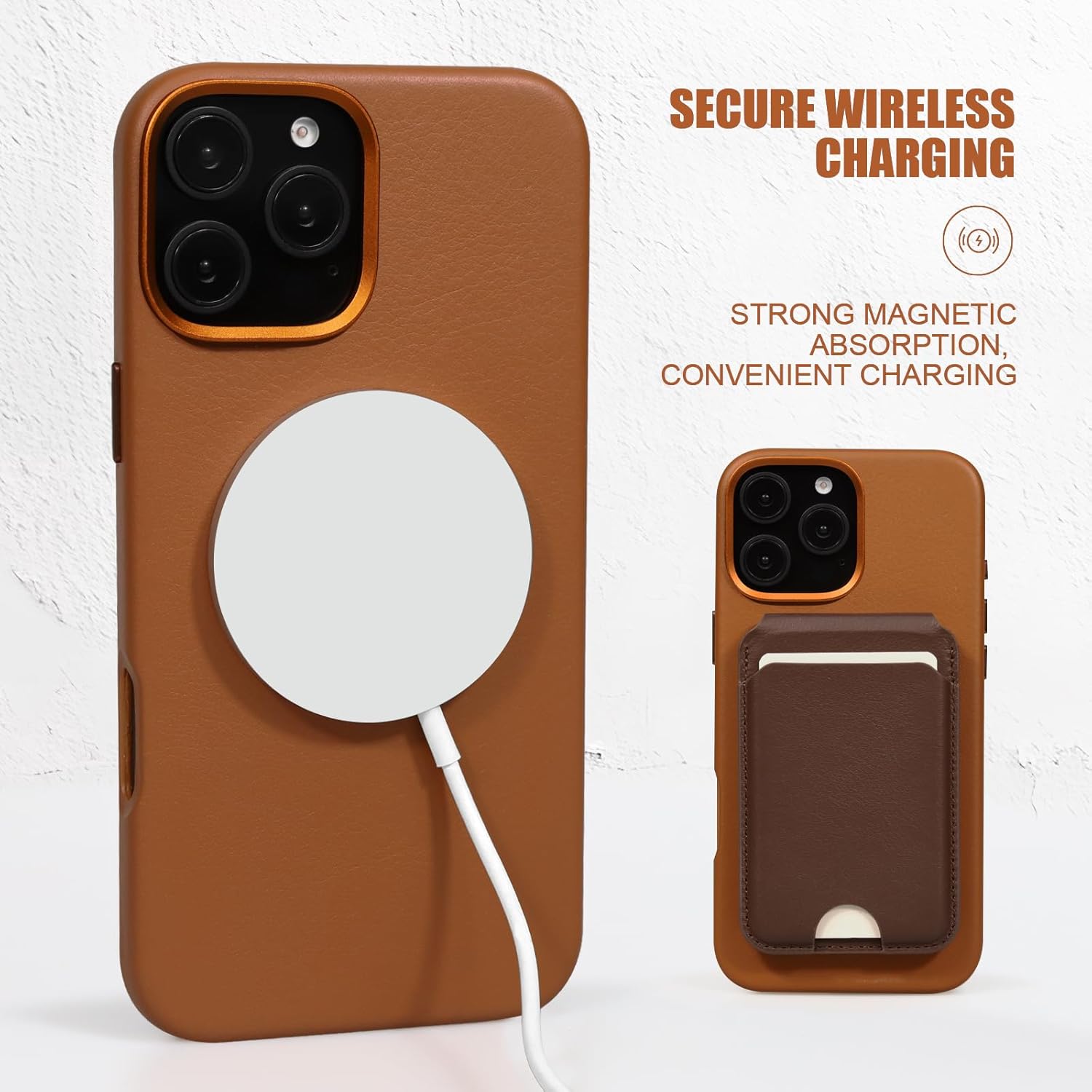 for iPhone 16 Pro Leather Case Brown | Full Grain Genuine Leather | Compatible with MagSafe and Wireless Charging | Metal Buttons Camera Bezel | Slim Fit | Drop and Scratch Resistant
