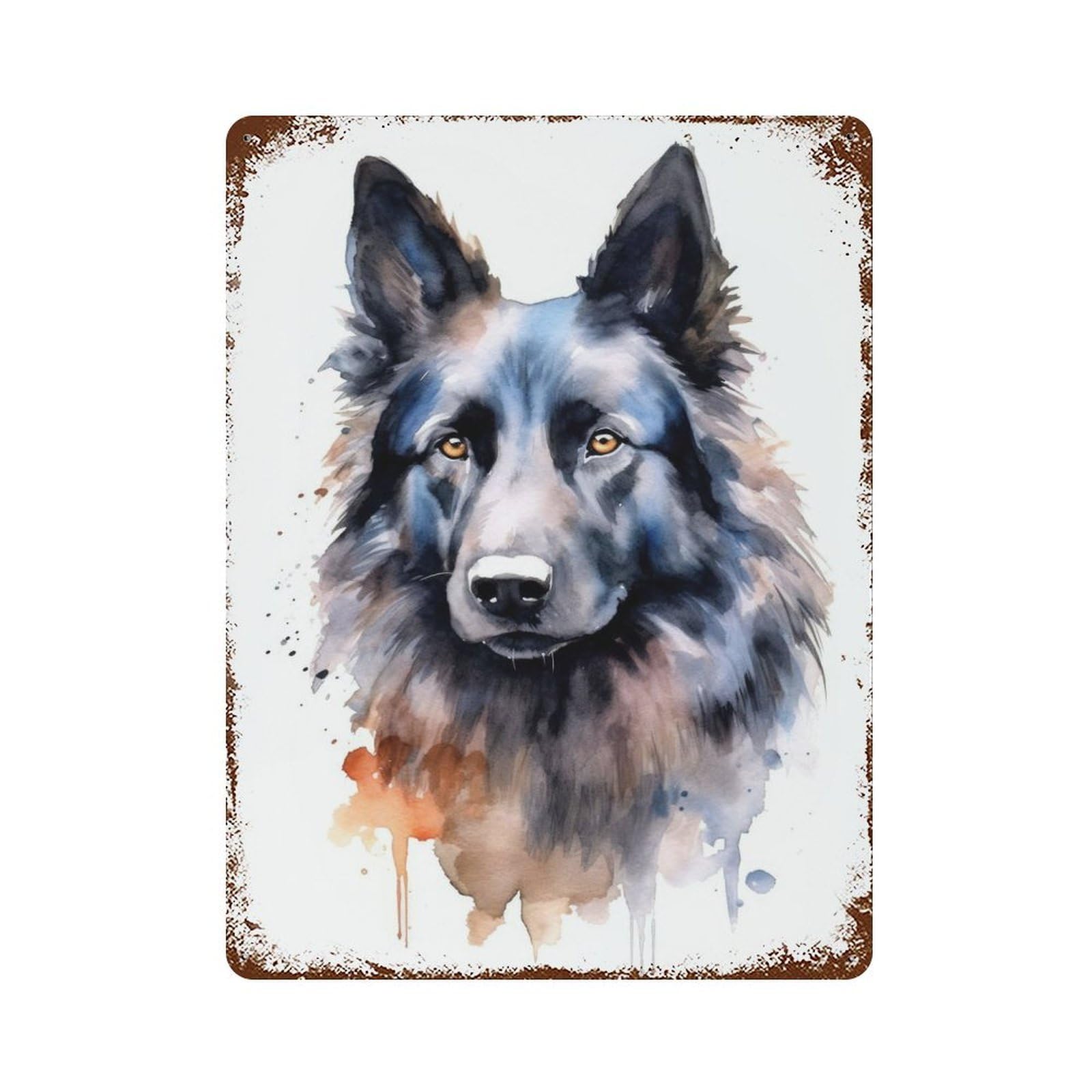 Distressed Metal Wall Sign with Belgian Sheepdog Design 15.7"x11.8", for Living Room, Hallway And Home Decor, Vintage Wall Decor