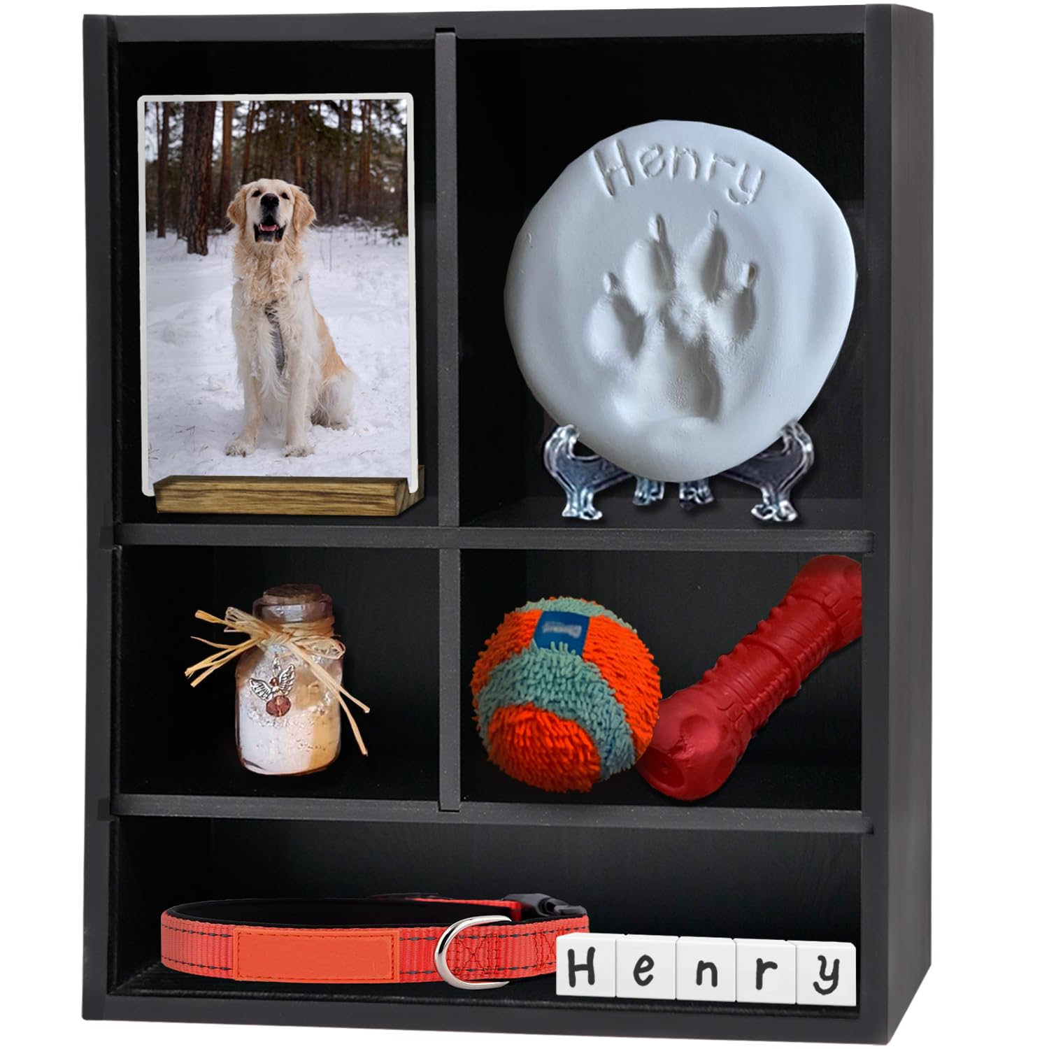 Sofunii Pet Memorial Shadow Box with Shelves for Dogs or Cats,28CM * 35CM Solid Wood Pet Frame Urn Ashes Display Case for as Loss Pet Remembrance Memory Keepsake-Black
