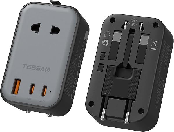 Adattatore Universale da Viaggio con 2 USB C PD 20W e 1 USB A, TESSAN Worldwide Travel Adapter, Adattatore Presa Inglese, Spina da Viaggio Adattatore per Americana Australia Thailandia Giappone - 1